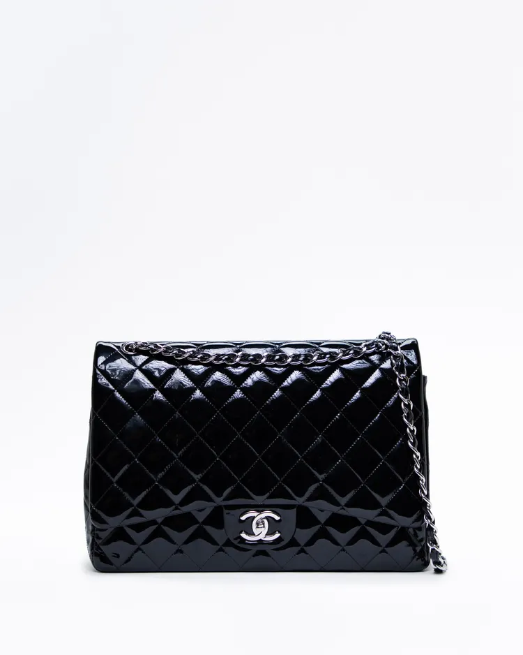Patent Quilted Maxi Classic Double Flap Bag
