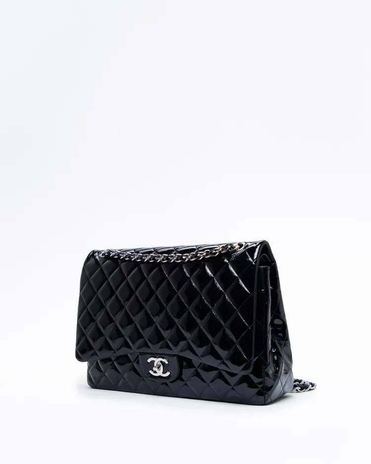 Alternate view angle of Patent Quilted Maxi Classic Double Flap Bag