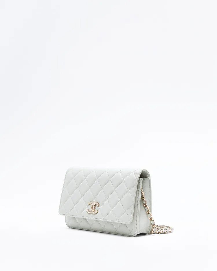 Alternate view angle of Caviar CC Logo Wallet on a Chain