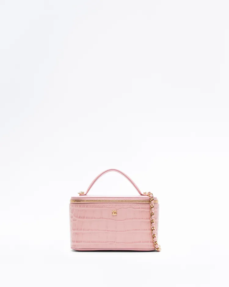 Croc-Embossed Top Handle Vanity With Chain