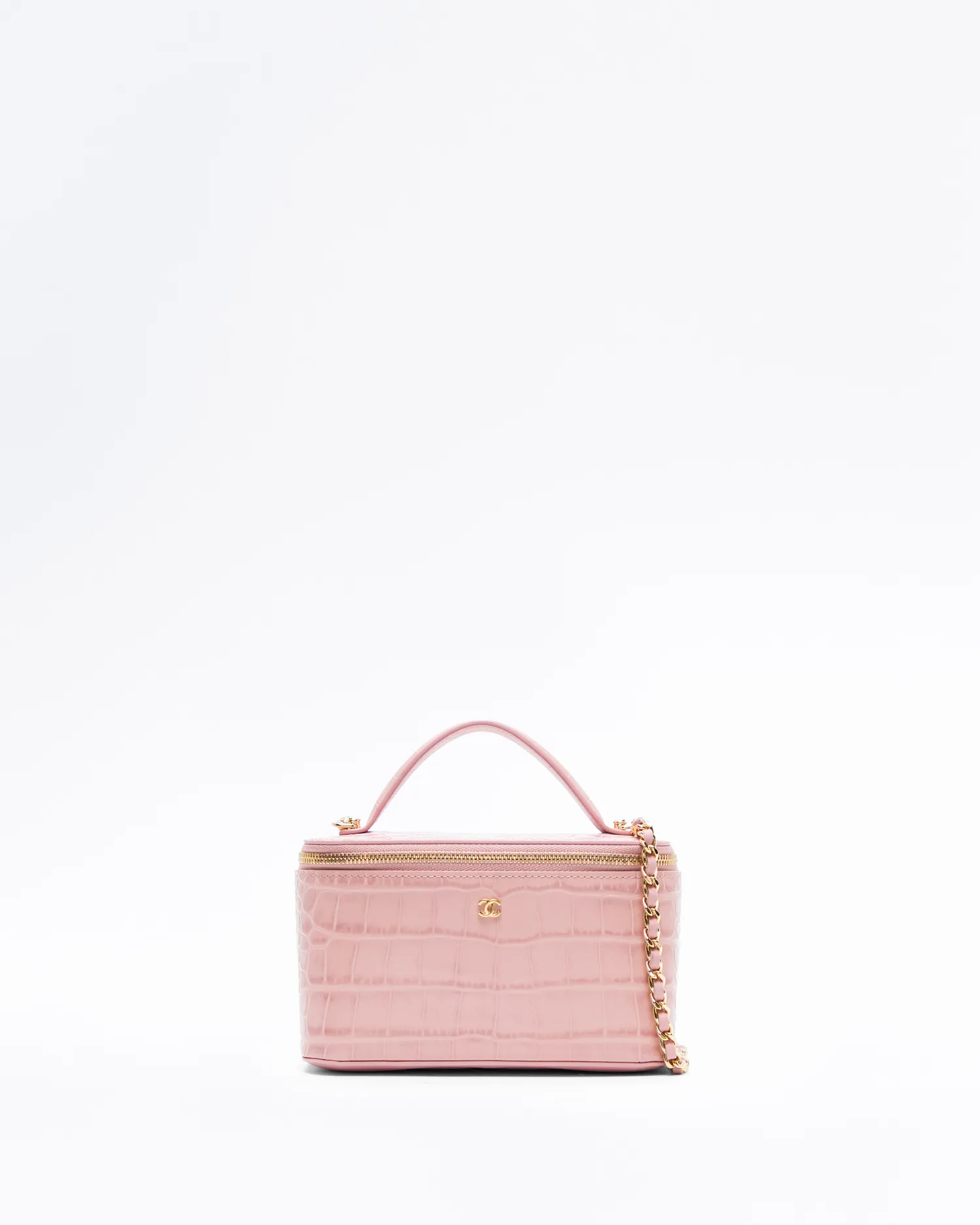 Croc-Embossed Top Handle Vanity With Chain