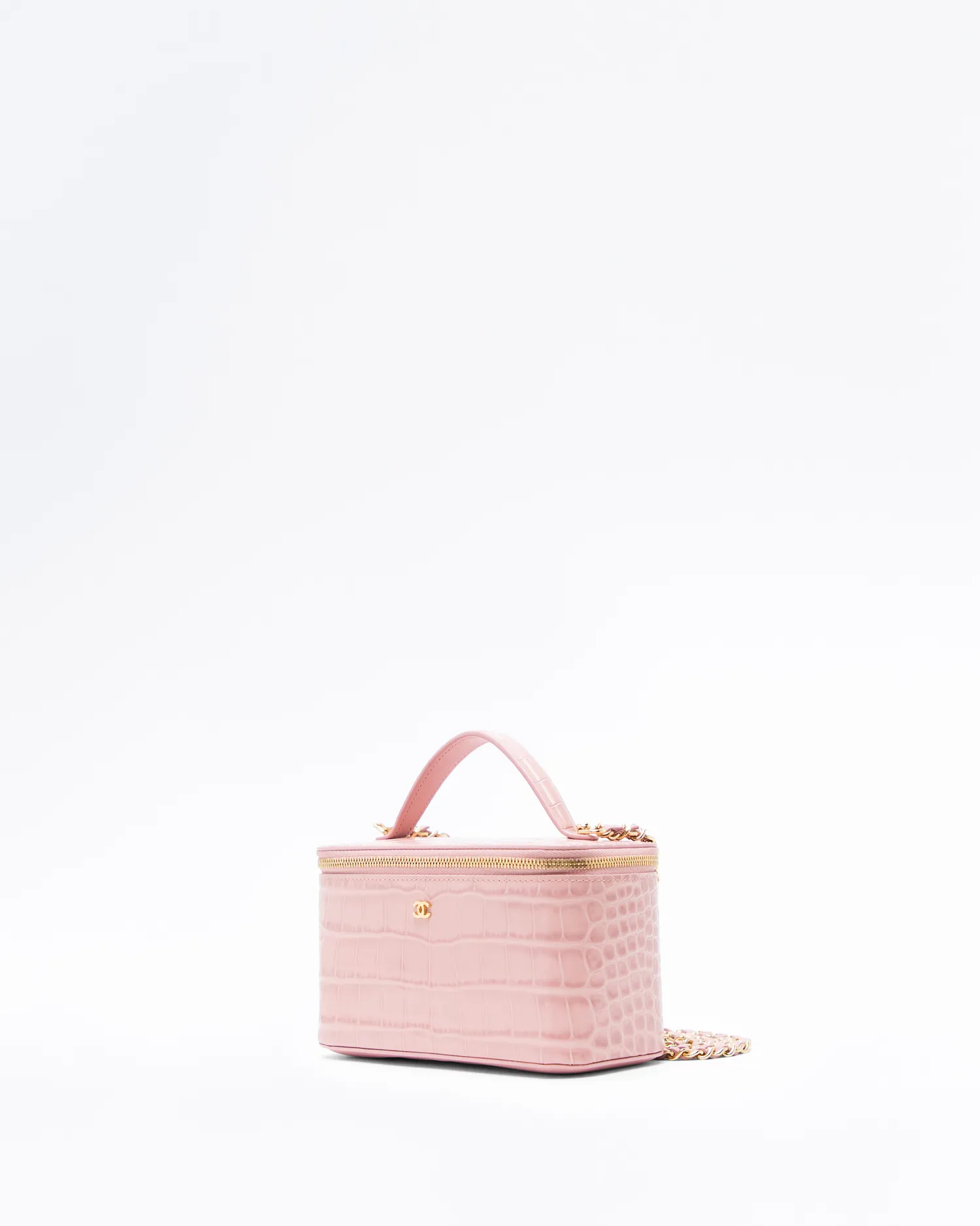 Croc-Embossed Top Handle Vanity With Chain