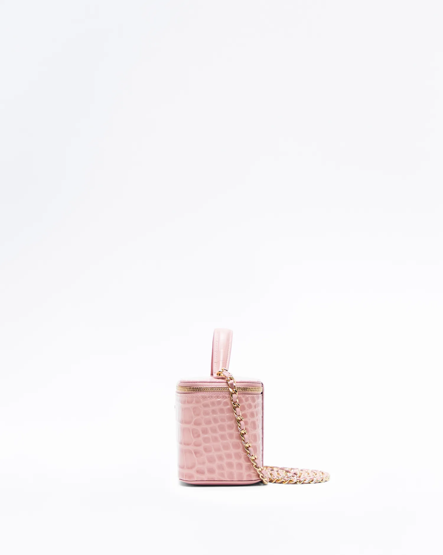Croc-Embossed Top Handle Vanity With Chain