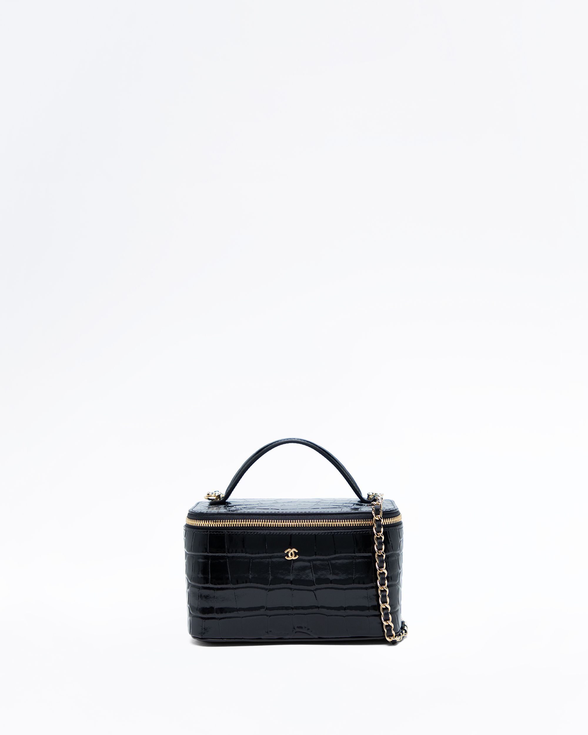 Chanel Croc-Embossed Top Handle Vanity With Chain | Vivrelle