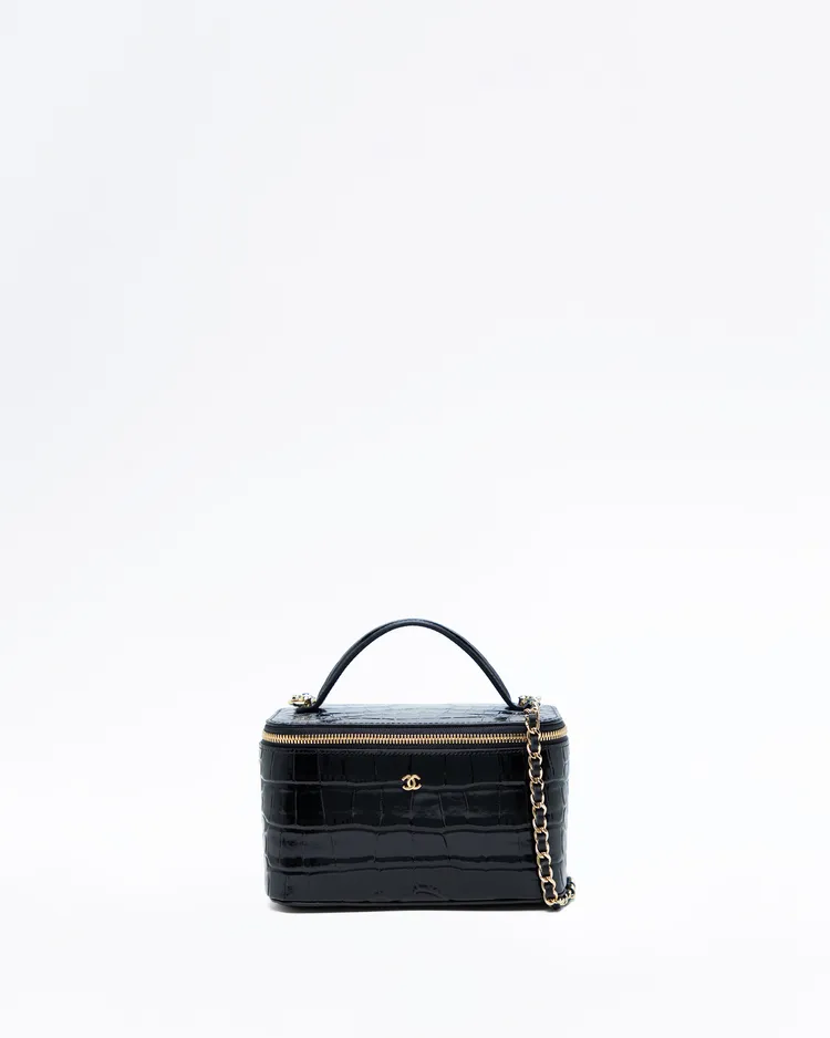 Croc-Embossed Top Handle Vanity With Chain