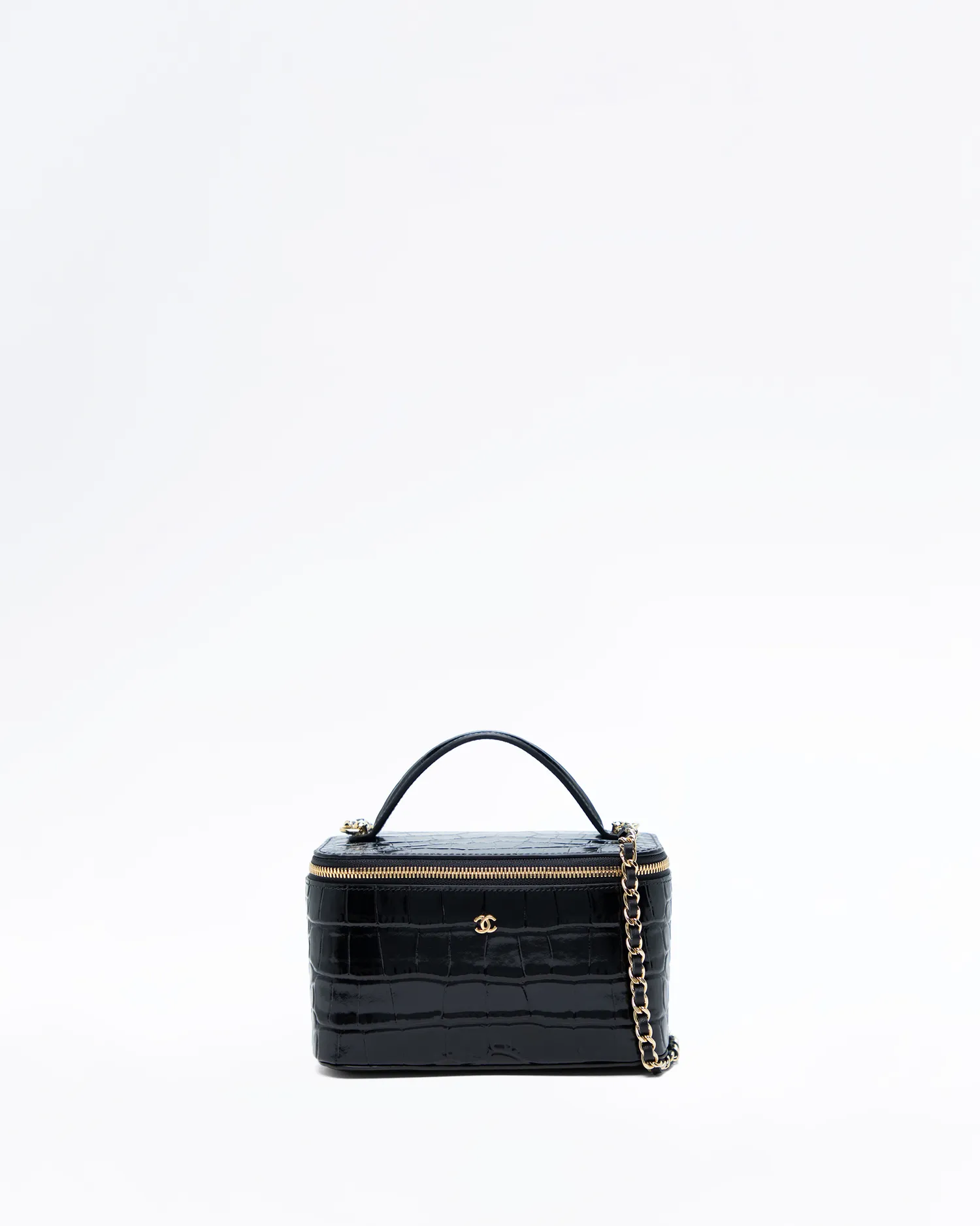 Croc-Embossed Top Handle Vanity With Chain