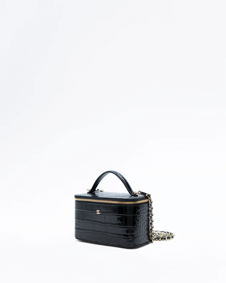 Alternate view angle of Croc-Embossed Top Handle Vanity With Chain