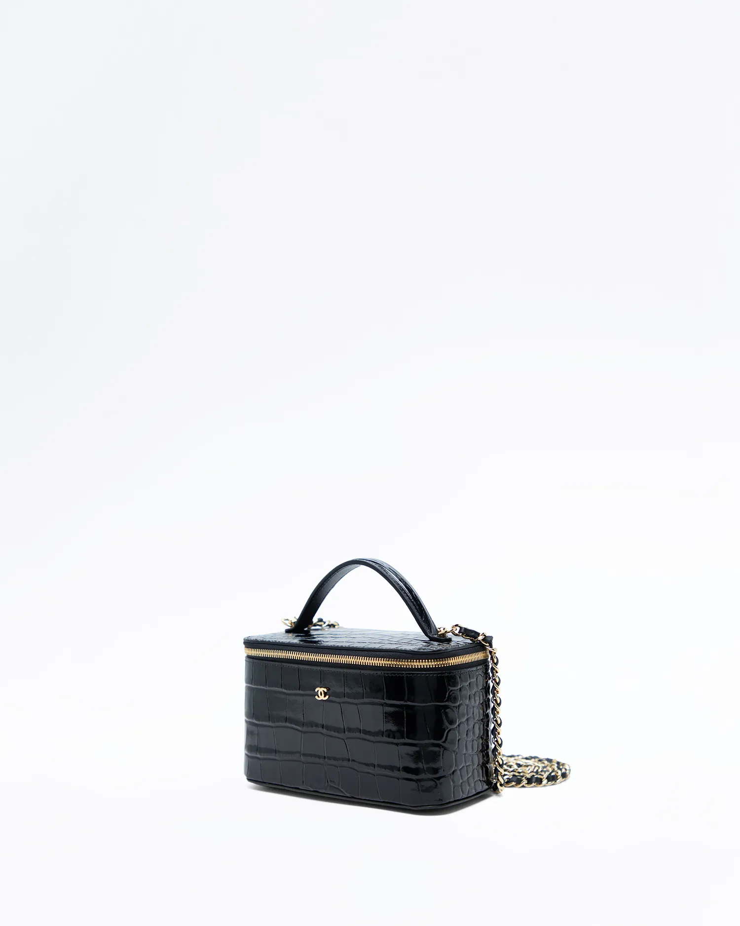 Croc-Embossed Top Handle Vanity With Chain