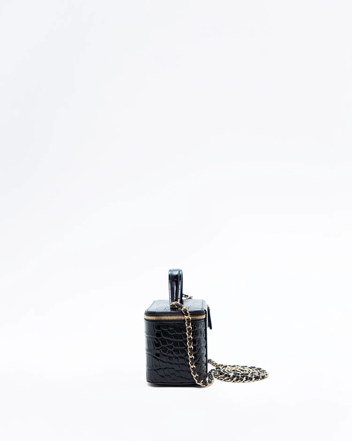 Croc-Embossed Top Handle Vanity With Chain