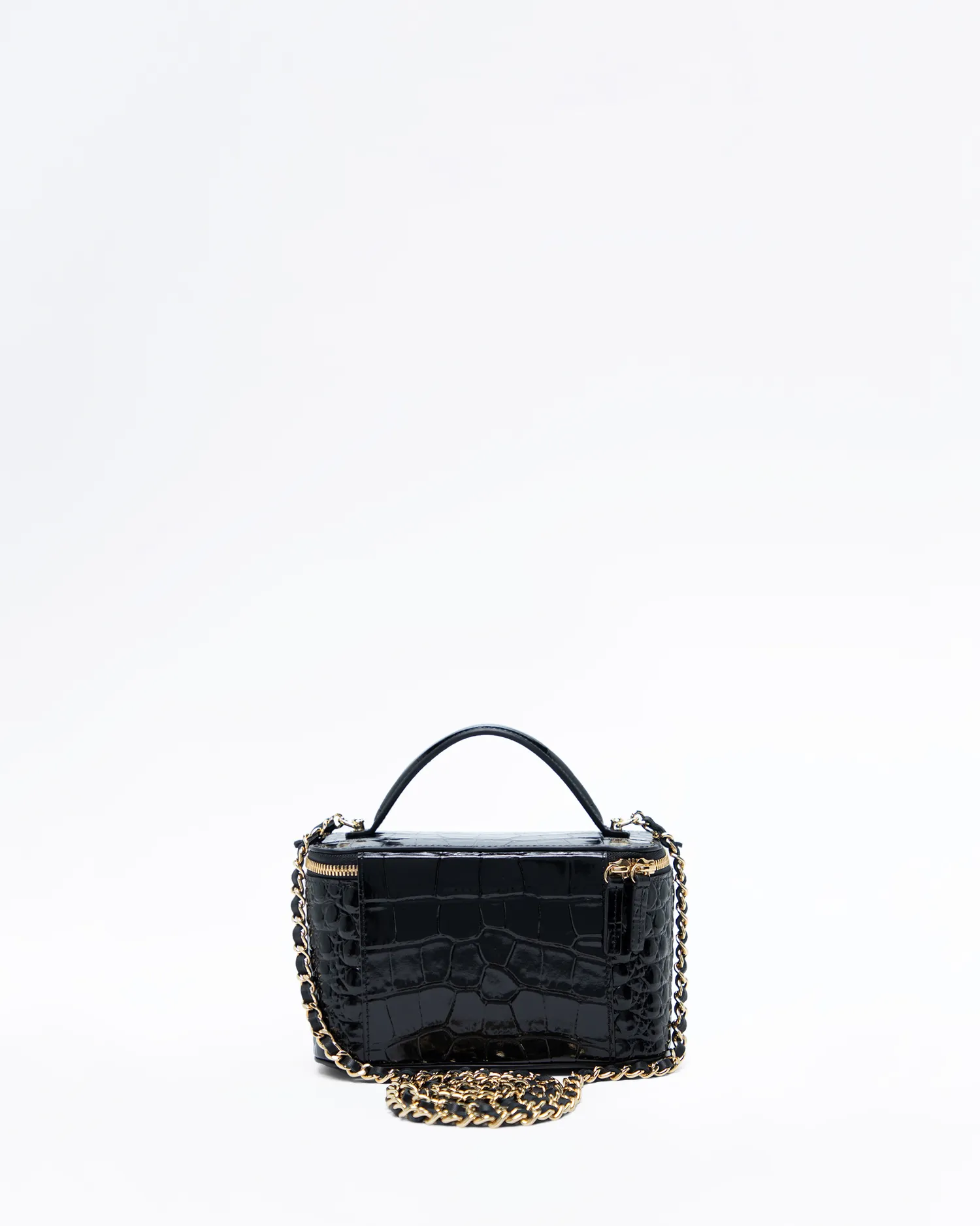 Croc-Embossed Top Handle Vanity With Chain