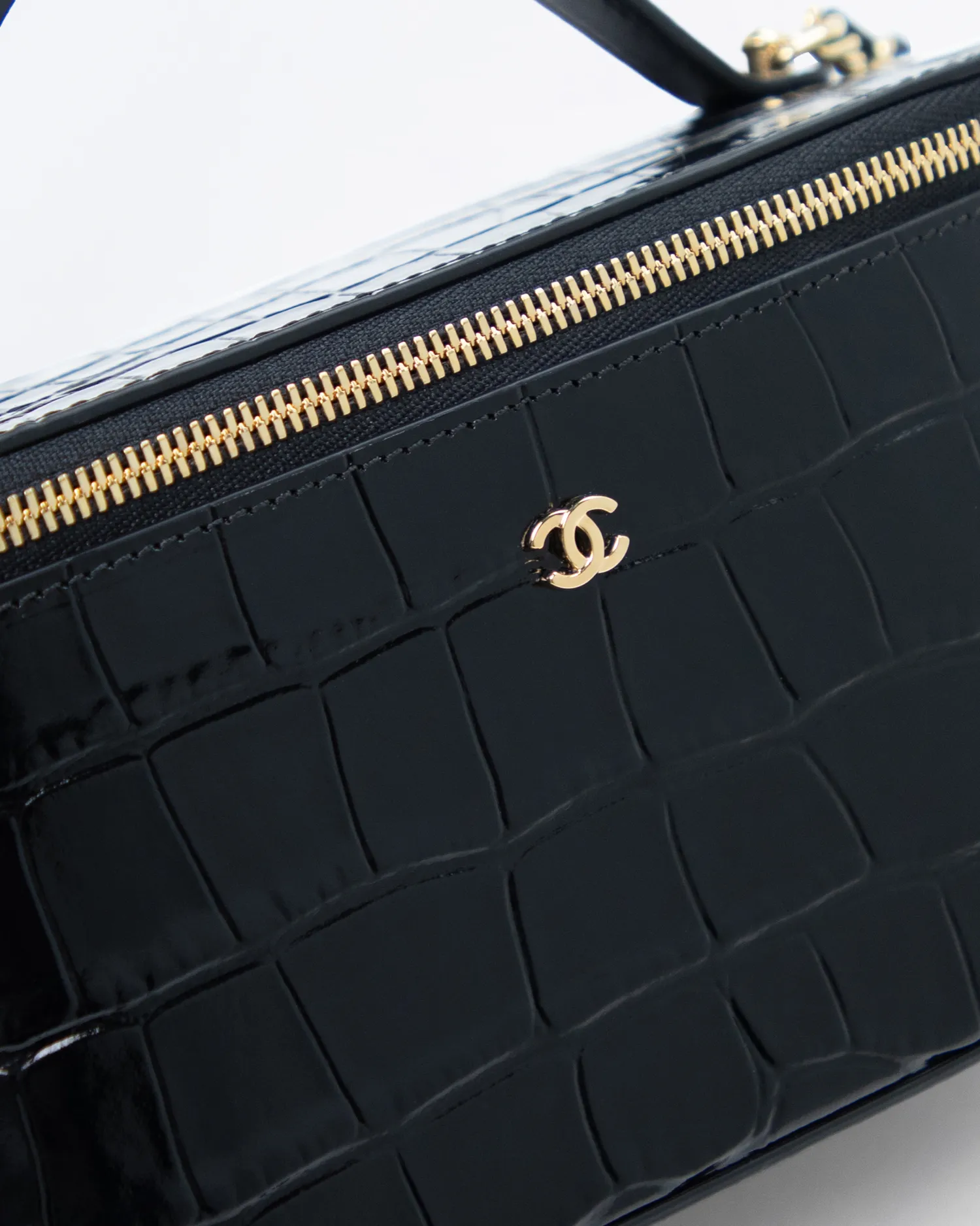 Croc-Embossed Top Handle Vanity With Chain