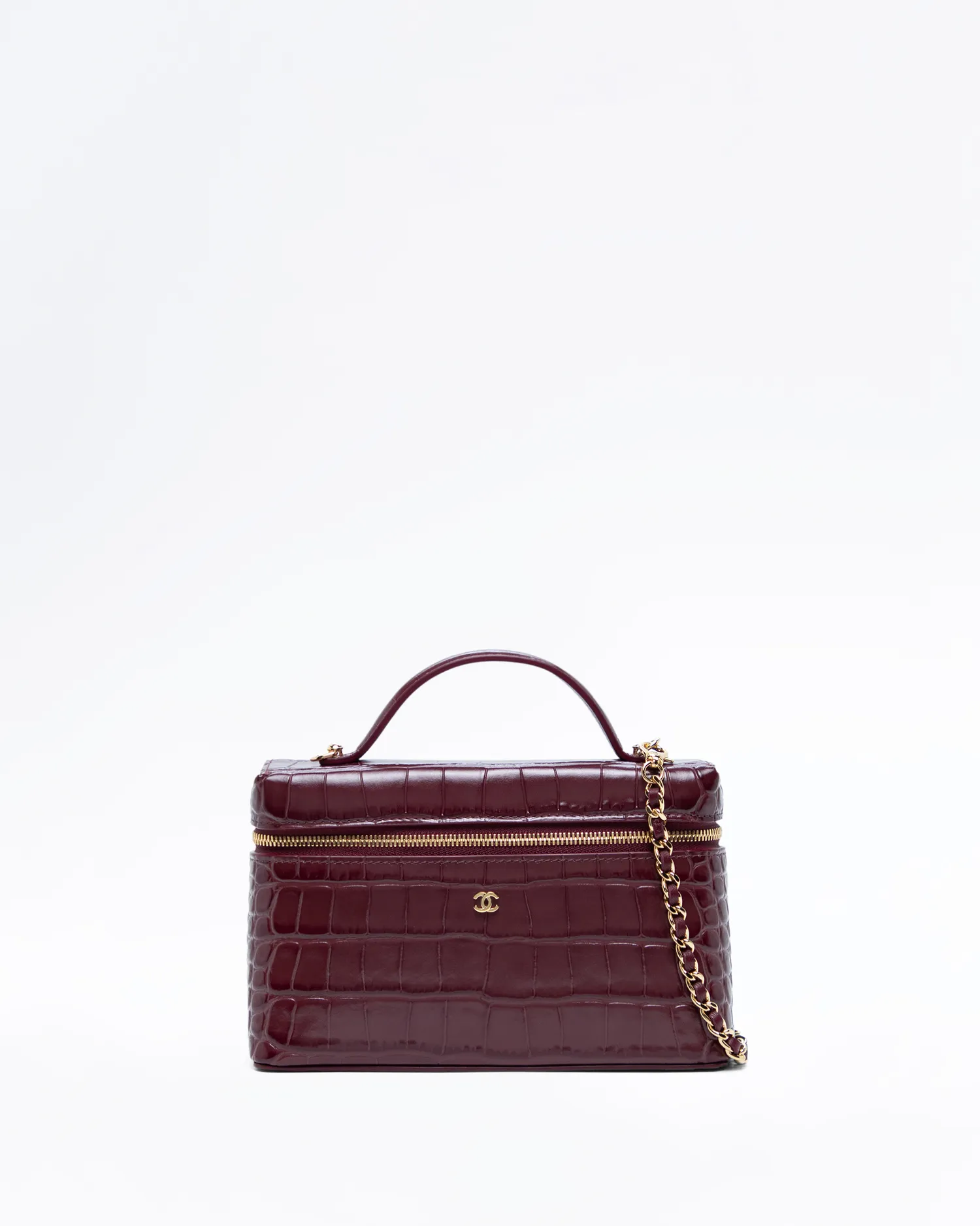 Croc-Embossed Slim Vanity Case with Chain