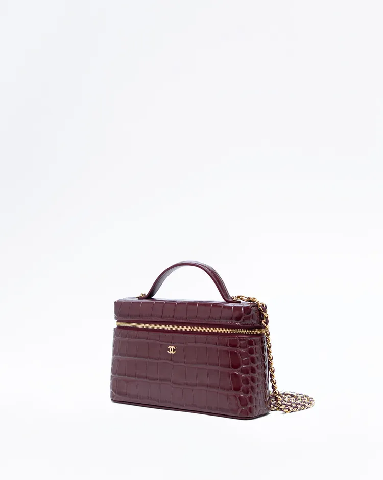 Alternate view angle of Croc-Embossed Slim Vanity Case with Chain
