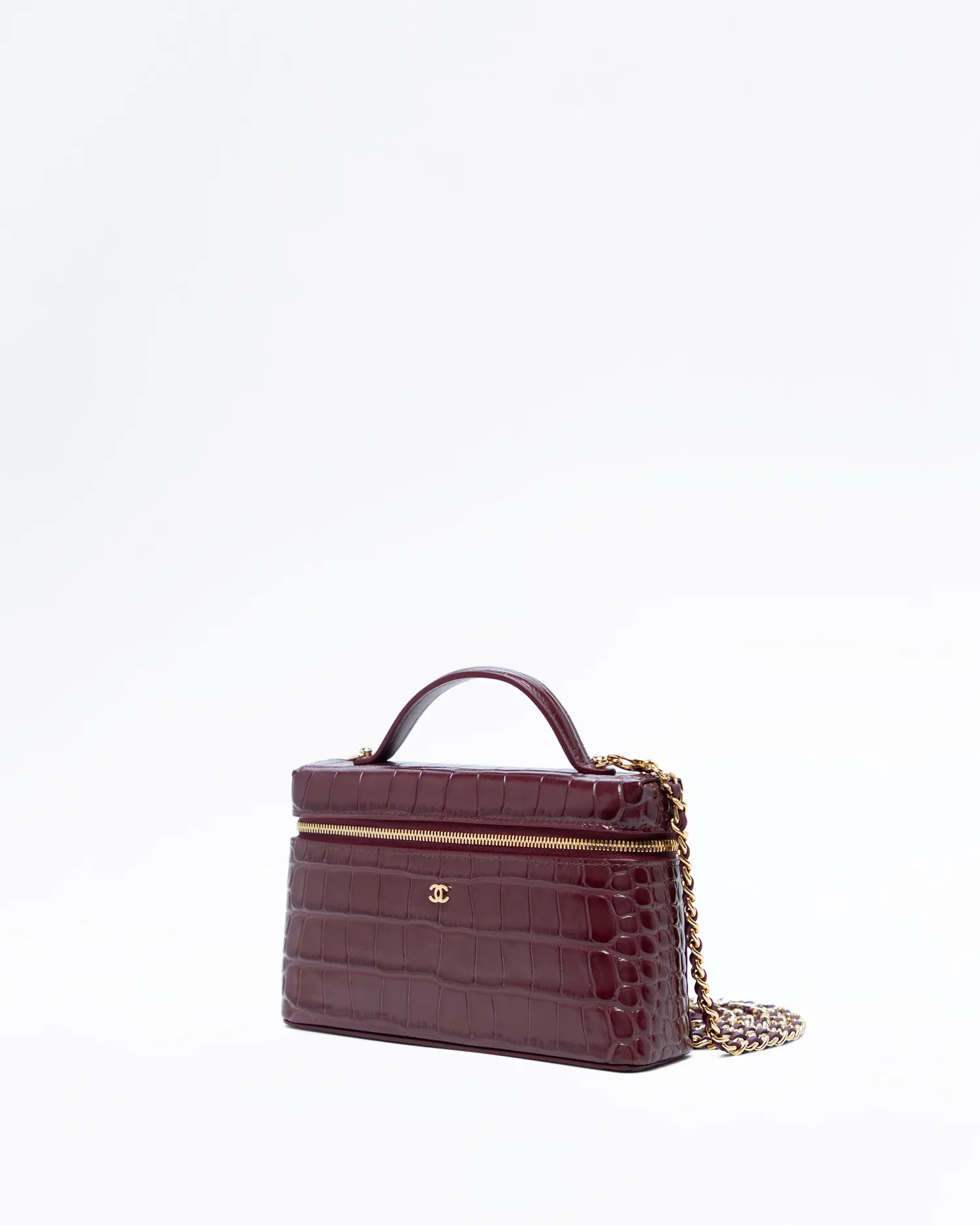 Croc-Embossed Slim Vanity Case with Chain