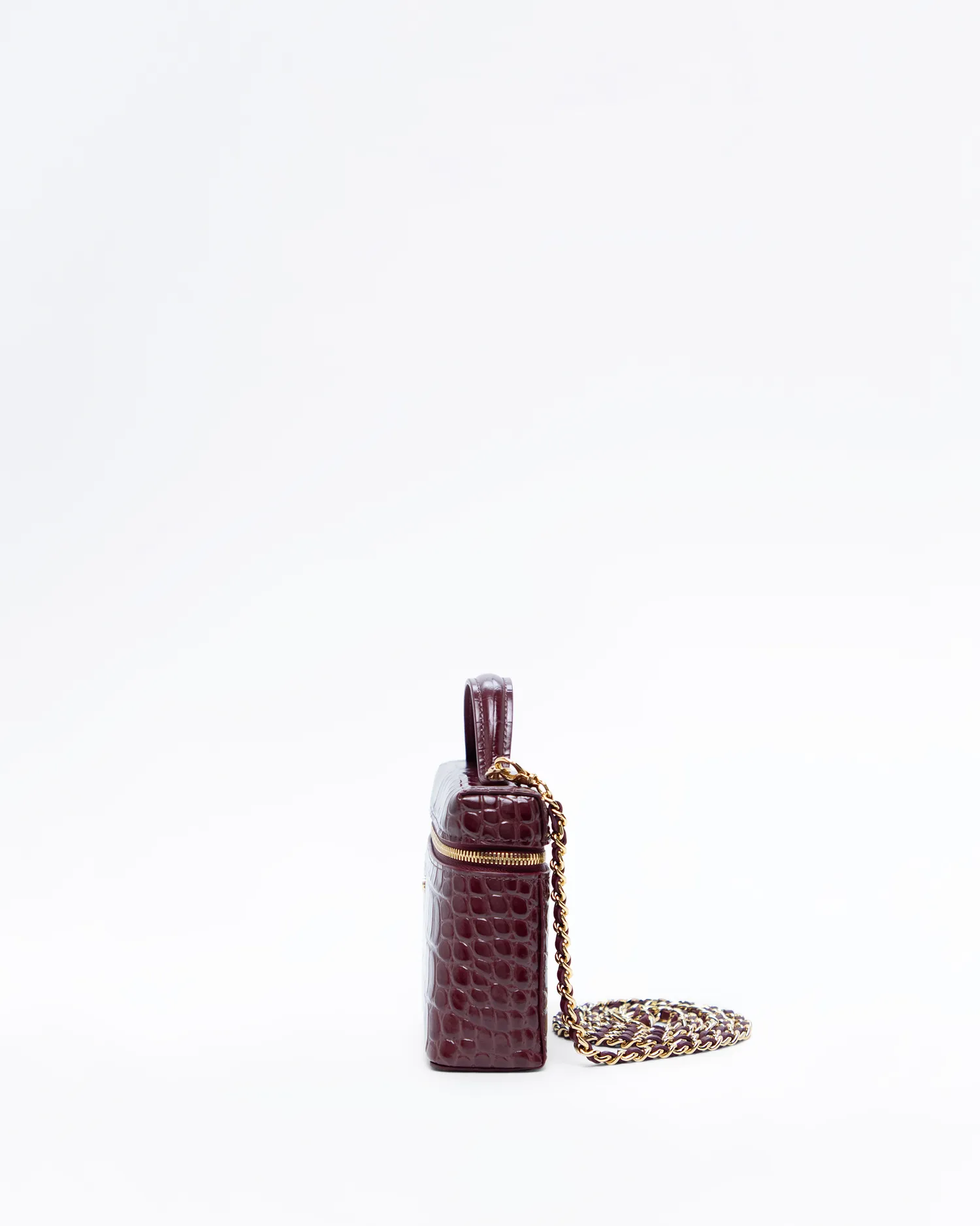 Croc-Embossed Slim Vanity Case with Chain