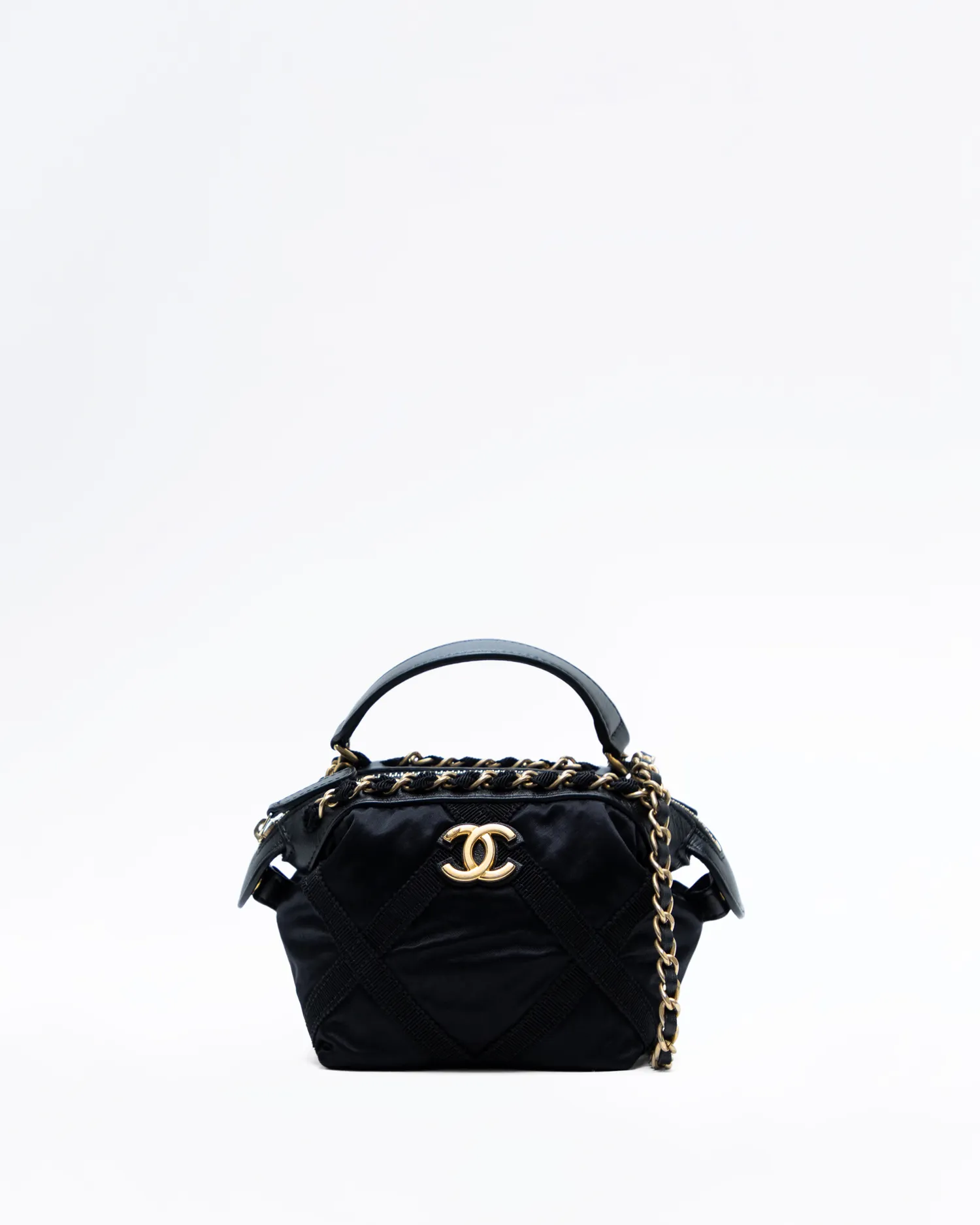 Grosgrain Top Handle Clutch with Chain