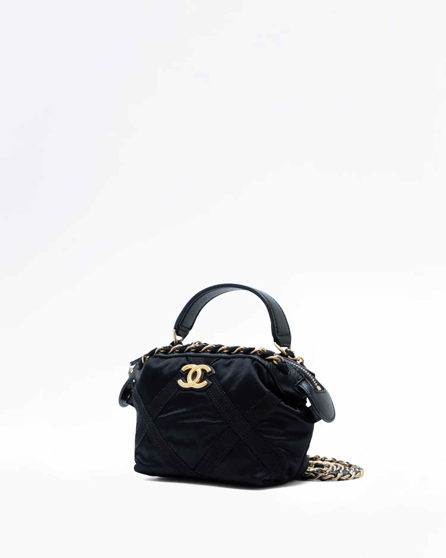 Grosgrain Top Handle Clutch with Chain