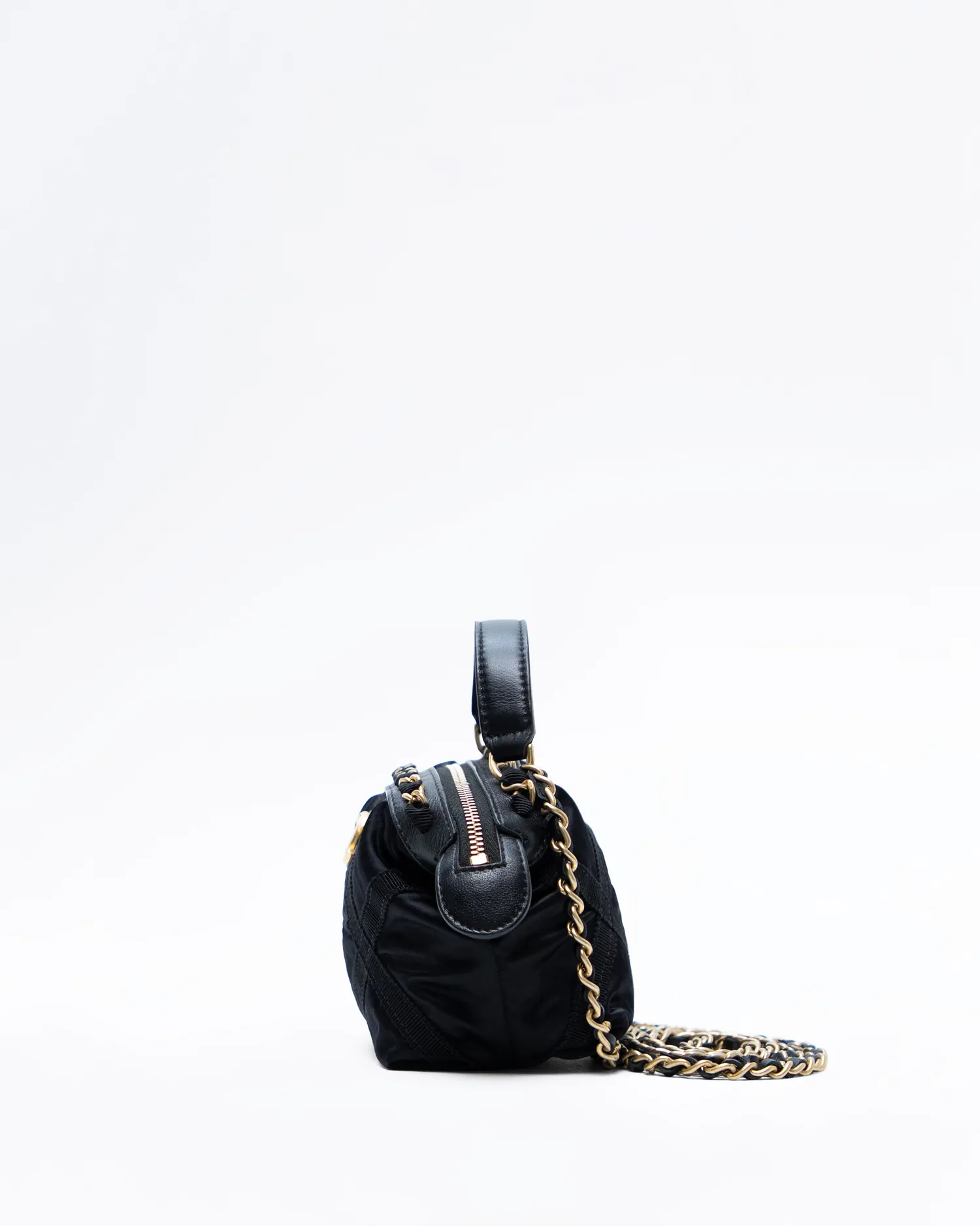 Grosgrain Top Handle Clutch with Chain