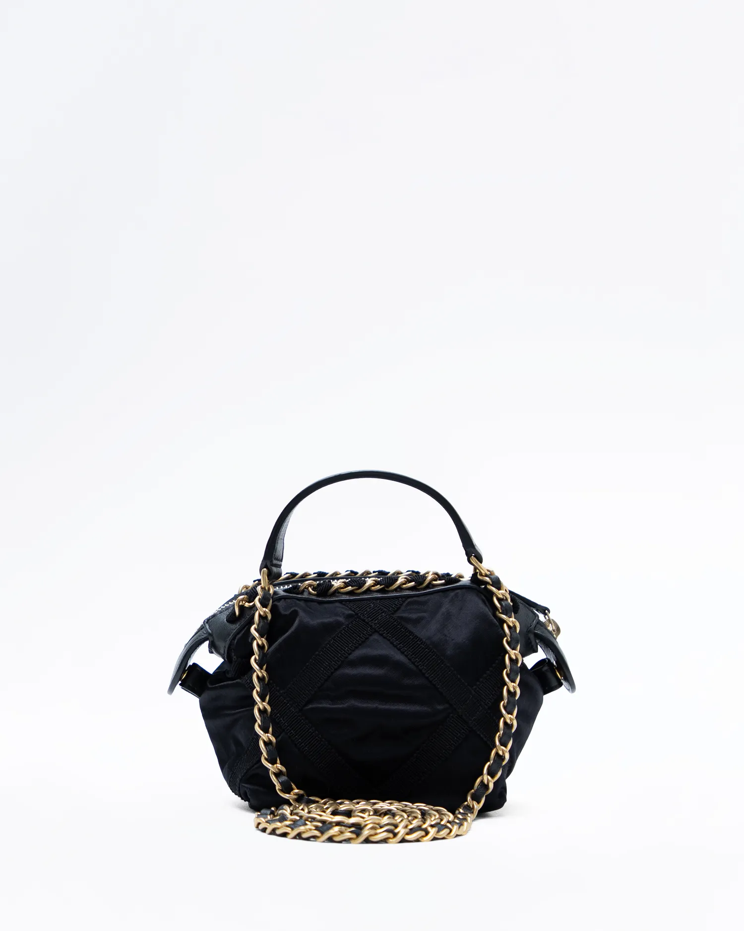 Grosgrain Top Handle Clutch with Chain