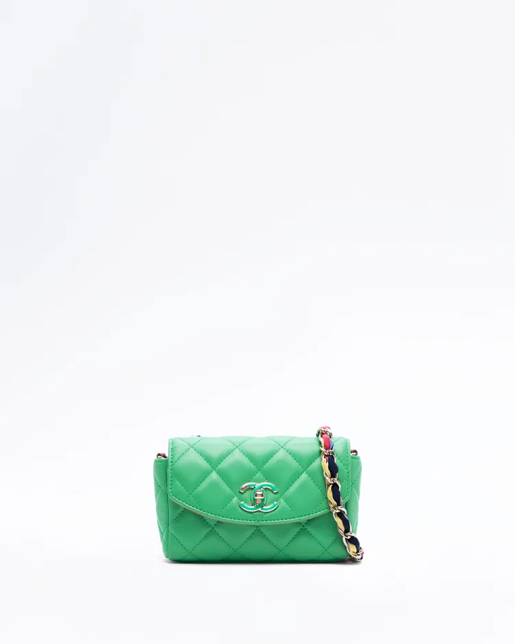 Lambskin Ribbon Chain Mini Flap Bag