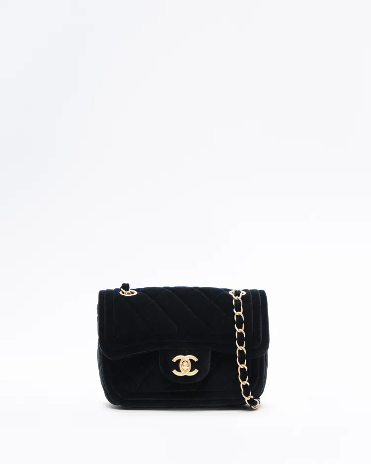 Velvet Quilted Small Single Flap Bag