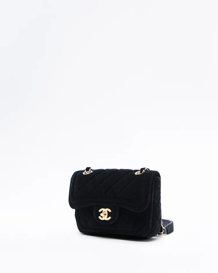 Alternate view angle of Velvet Quilted Small Single Flap Bag
