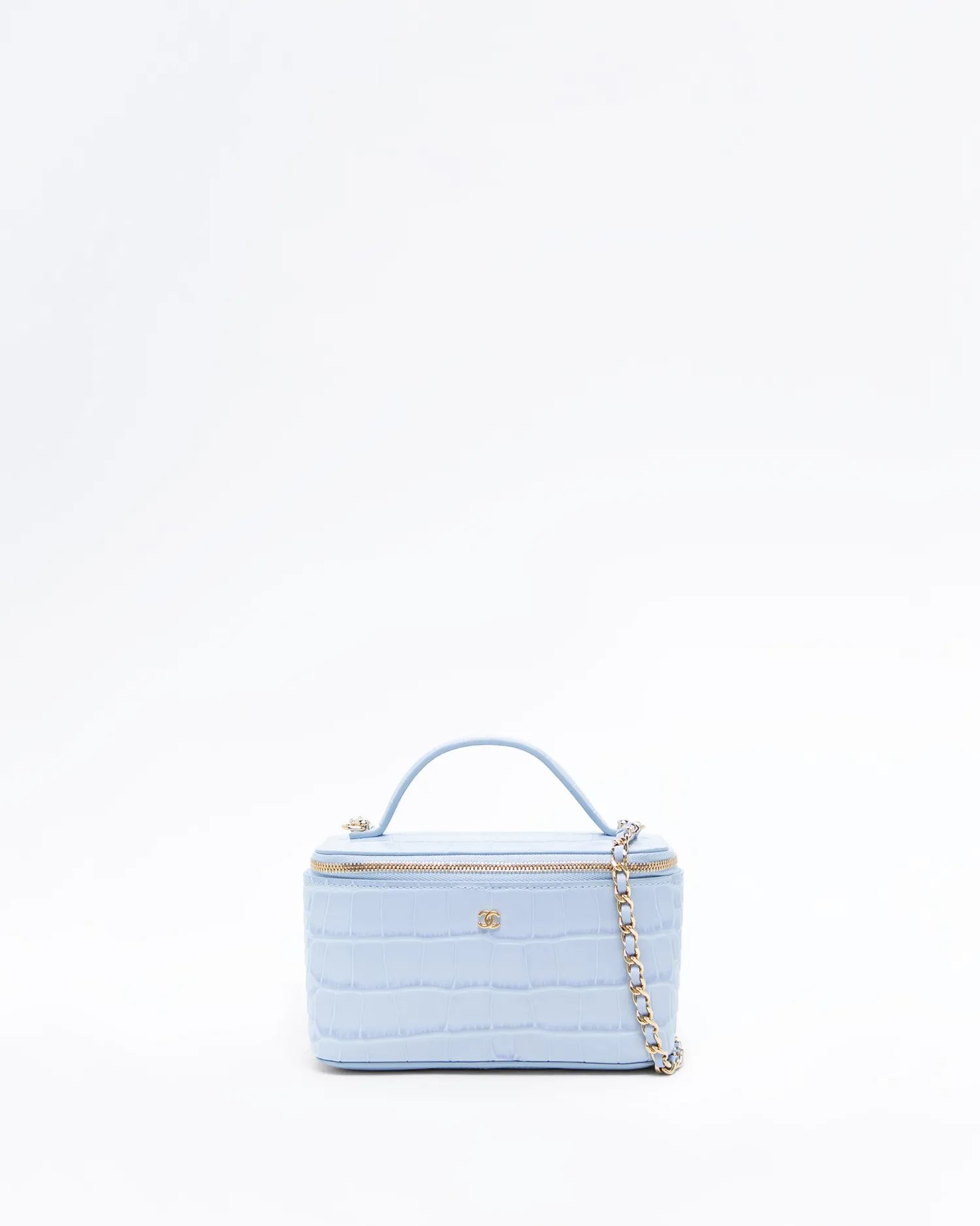 Croc-Embossed Top Handle Vanity With Chain