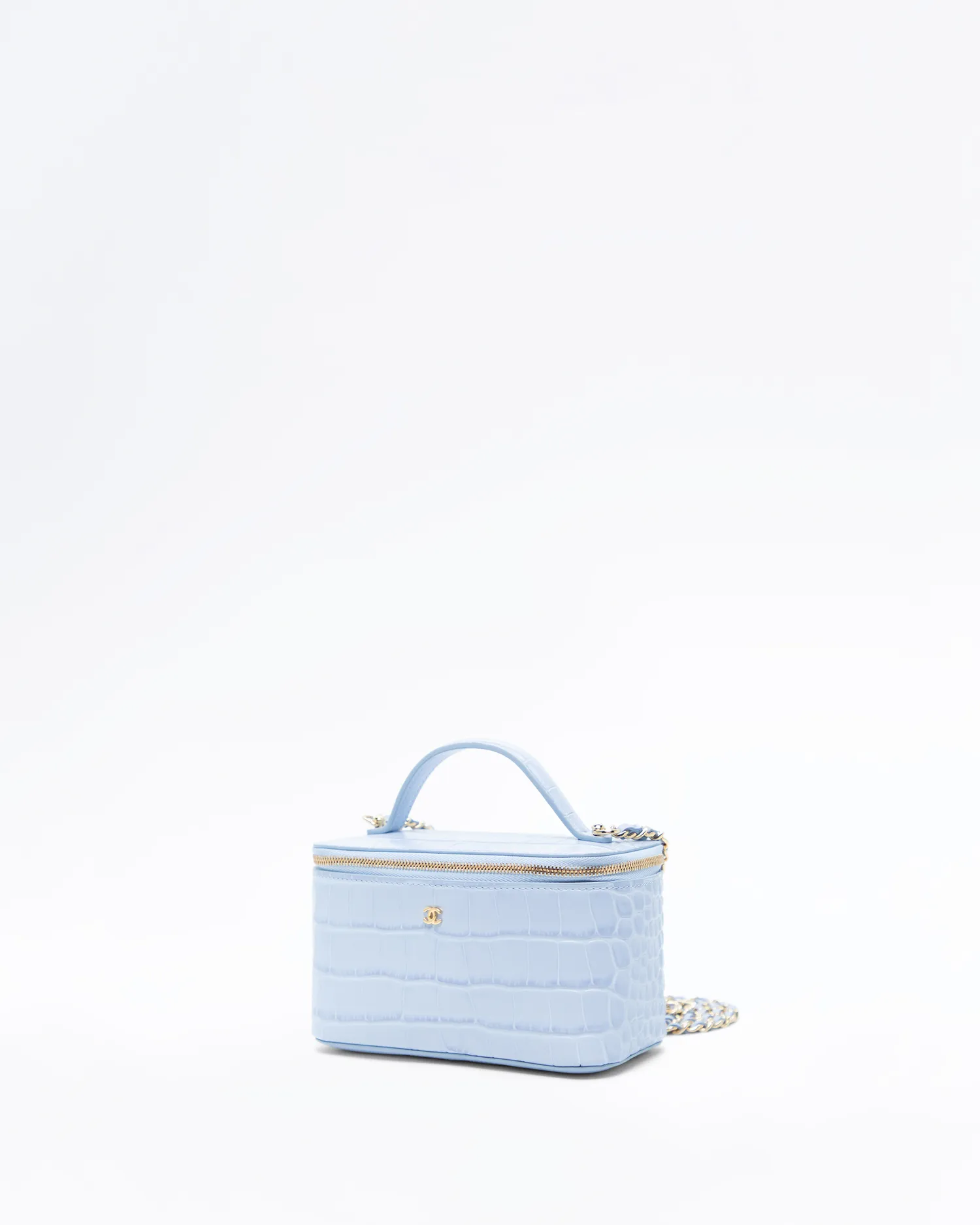 Croc-Embossed Top Handle Vanity With Chain