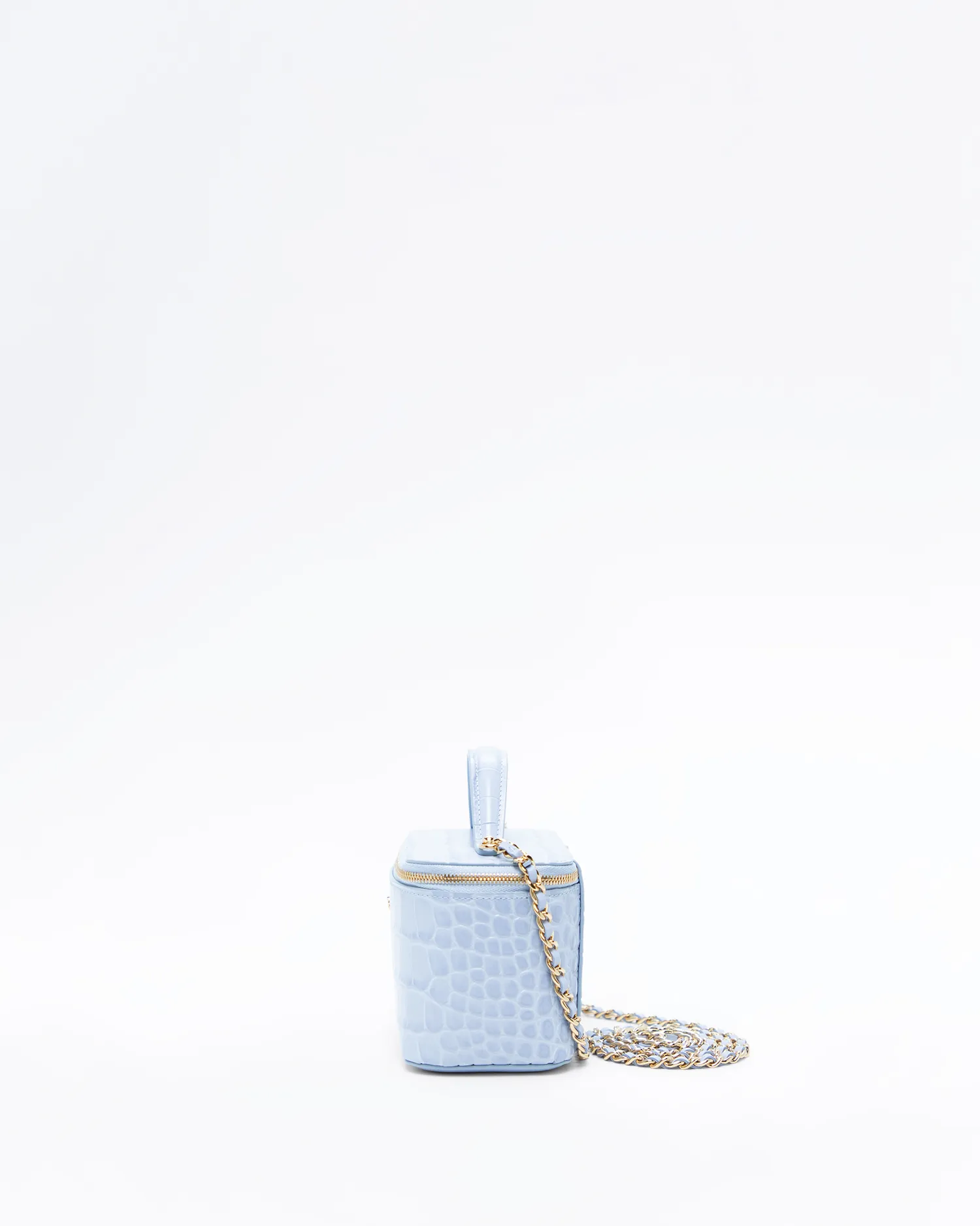 Croc-Embossed Top Handle Vanity With Chain