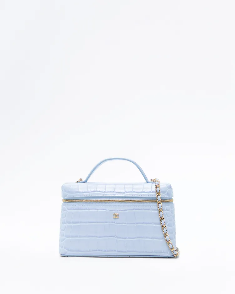 Croc-Embossed Slim Vanity Case with Chain
