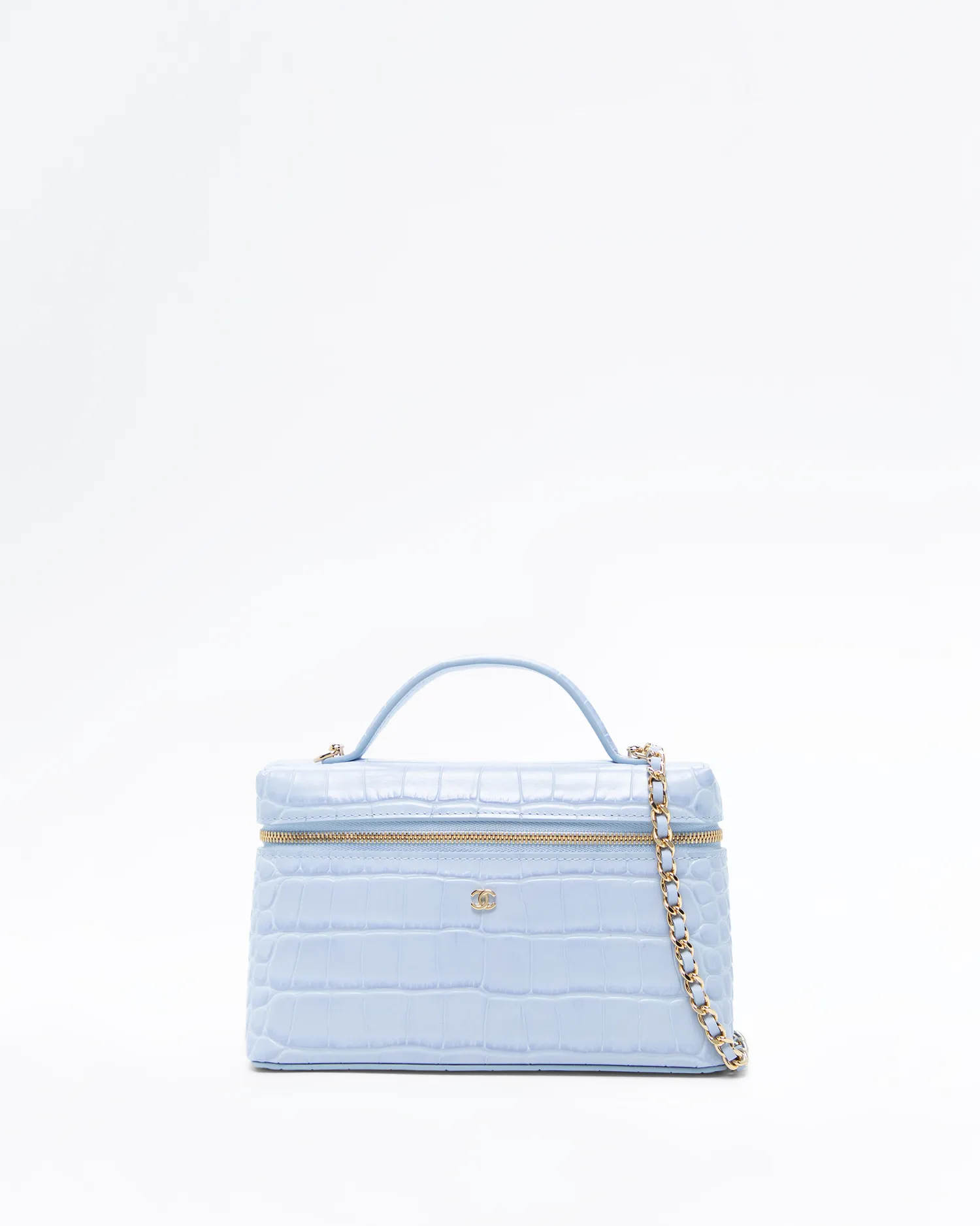 Croc-Embossed Slim Vanity Case with Chain