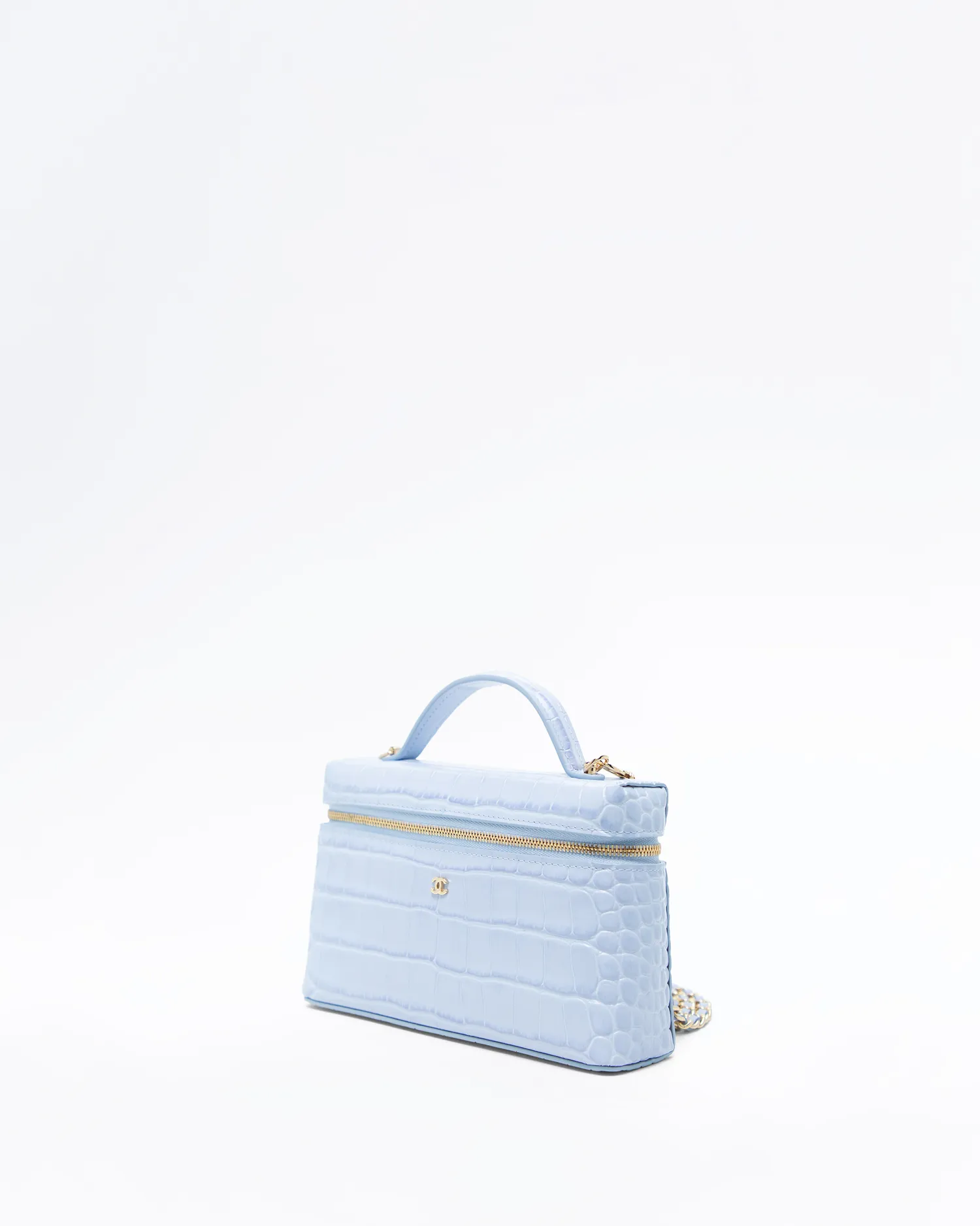Croc-Embossed Slim Vanity Case with Chain