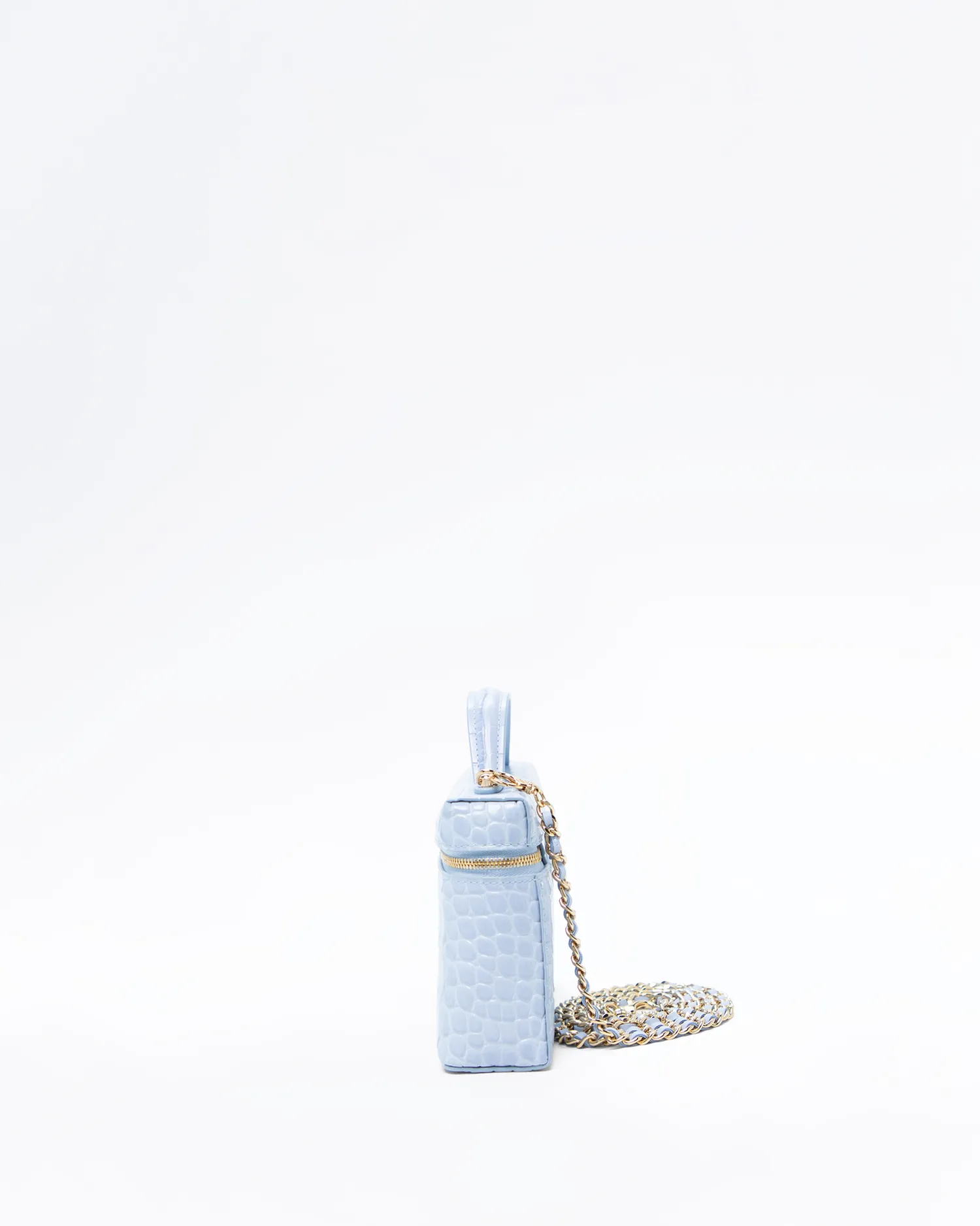Croc-Embossed Slim Vanity Case with Chain