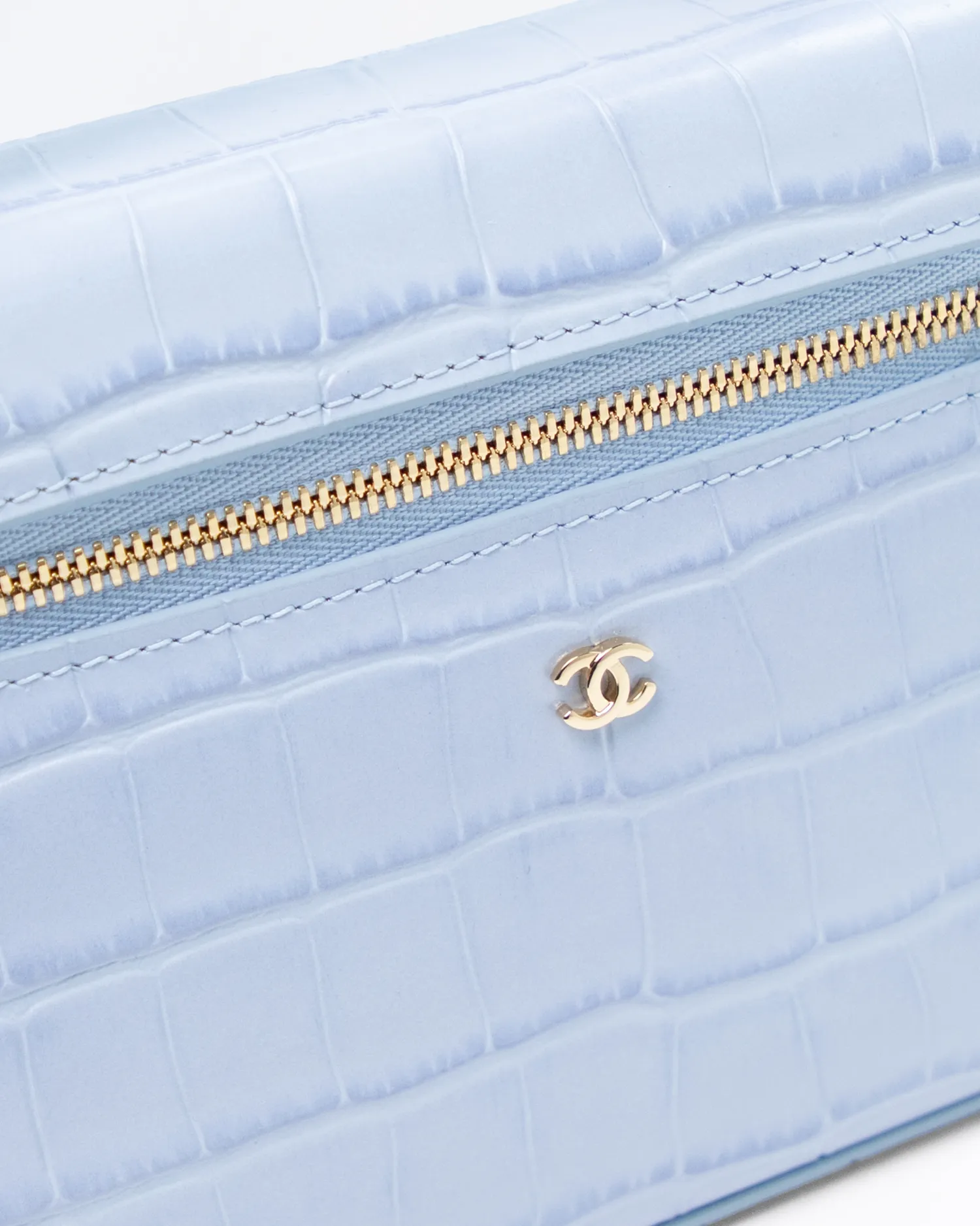 Croc-Embossed Slim Vanity Case with Chain