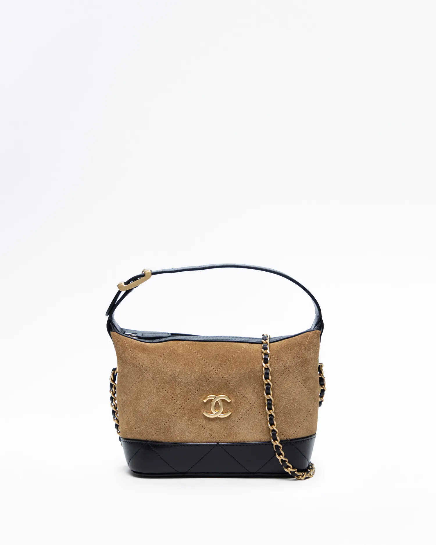 Suede Quilted Hobo Clutch with Chain