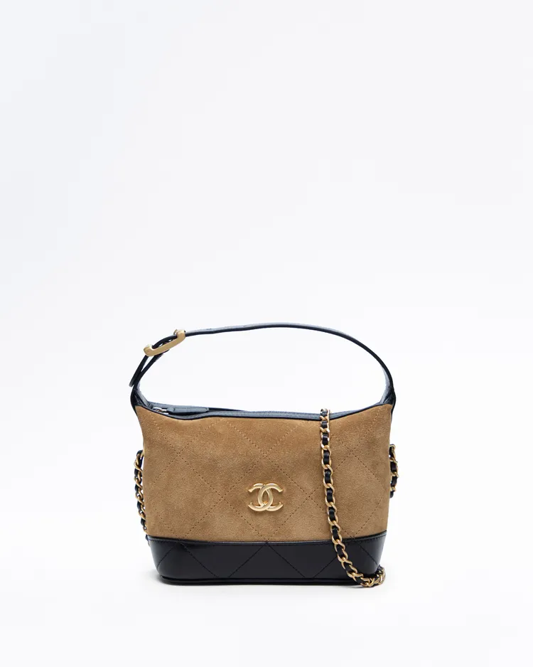 Suede Quilted Hobo Clutch with Chain