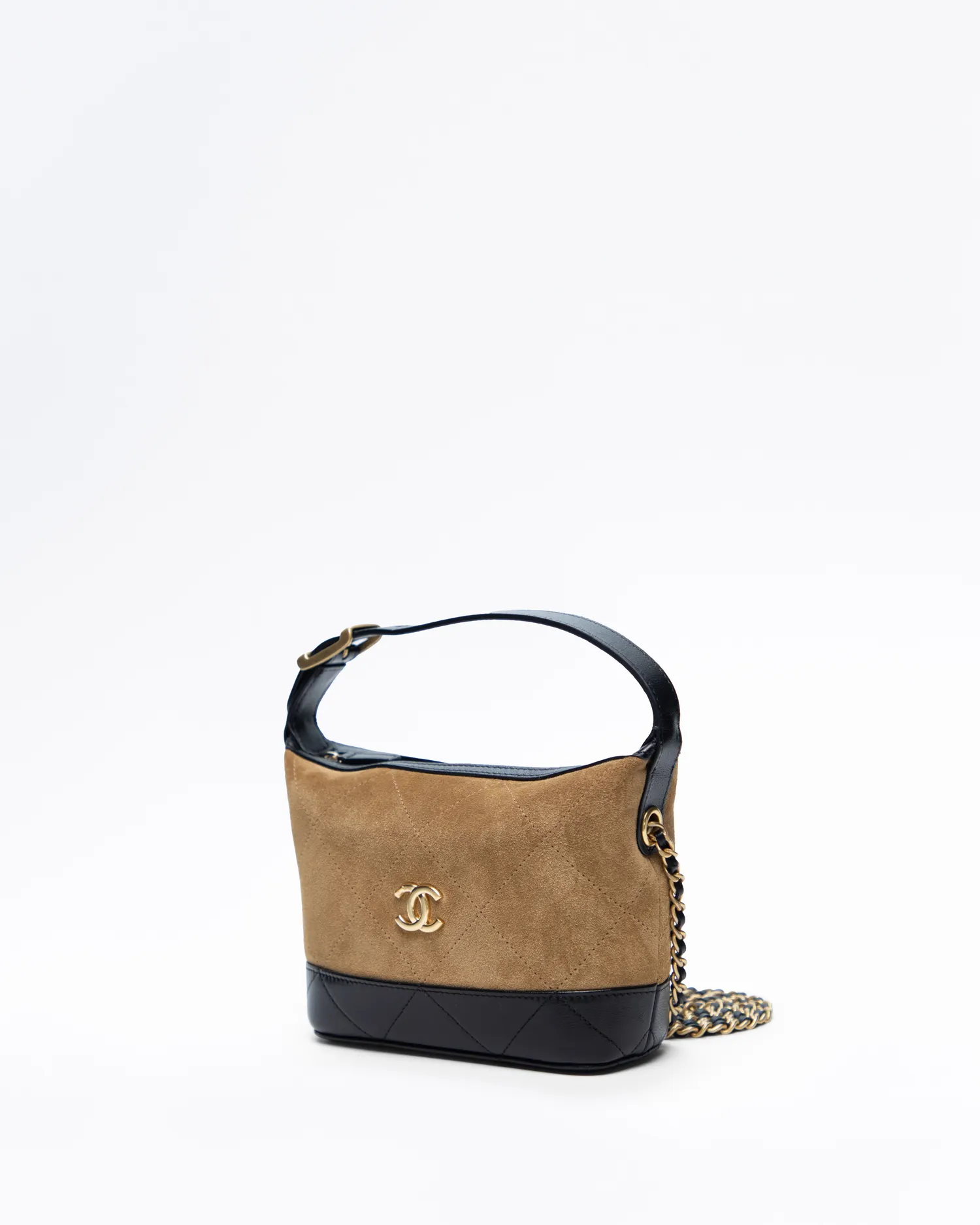 Suede Quilted Hobo Clutch with Chain