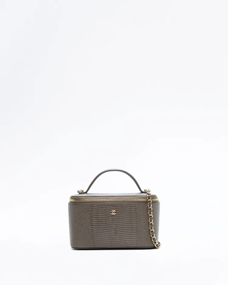 Lizard-Embossed Top Handle Vanity With Chain