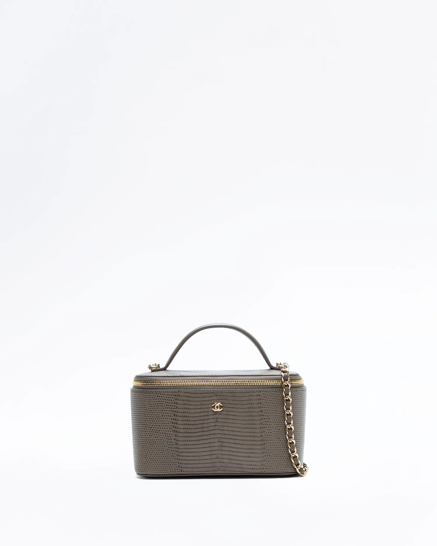 Croc-Embossed Top Handle Vanity With Chain