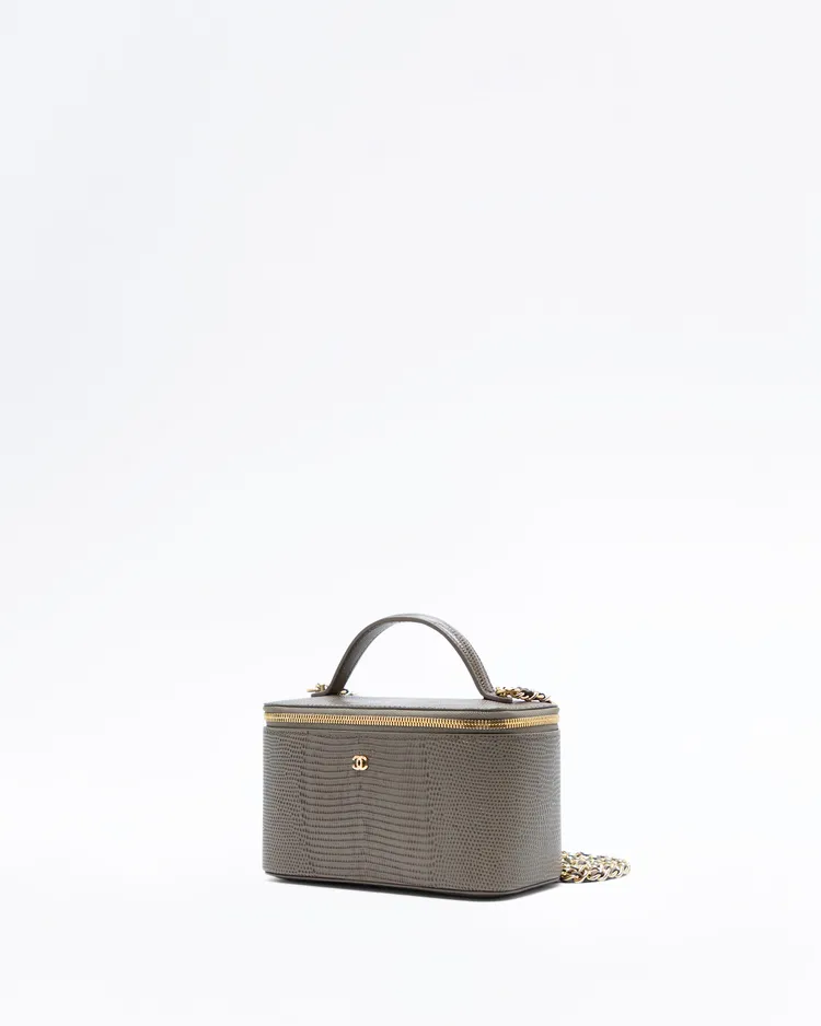 Alternate view angle of Lizard-Embossed Top Handle Vanity With Chain