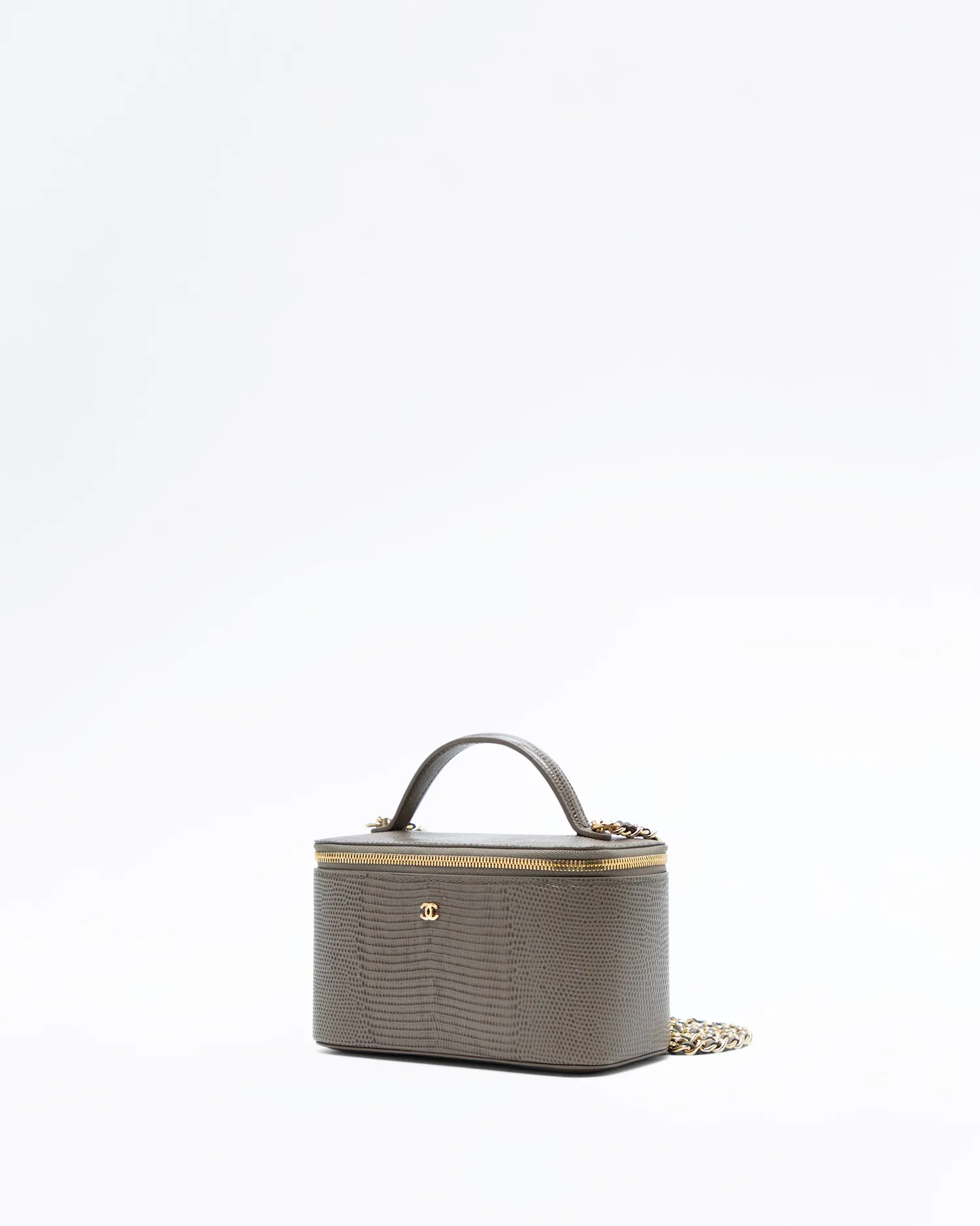 Croc-Embossed Top Handle Vanity With Chain