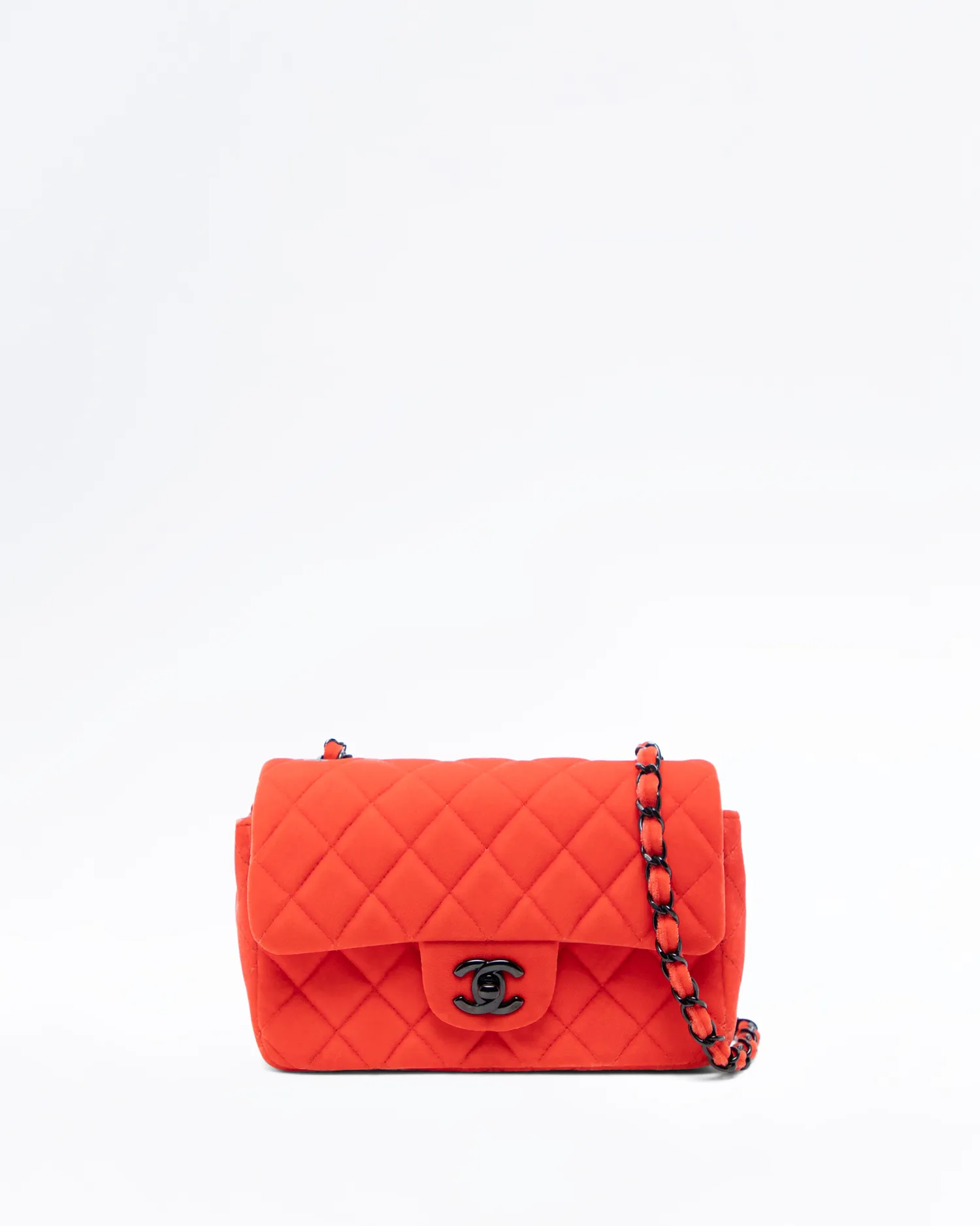 Velvet Quilted Mini Flap Bag