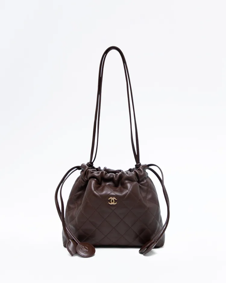 Lambskin Small Drawstring Pouch with Strap