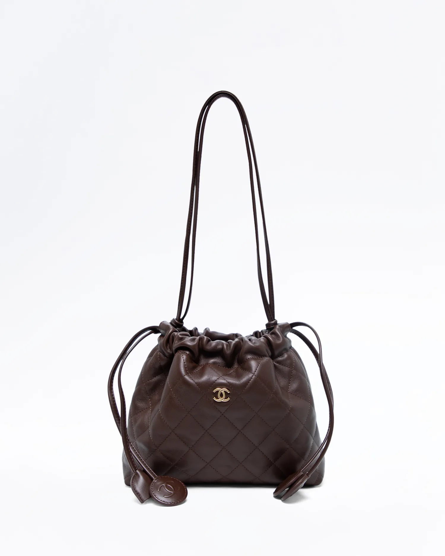 Lambskin Small Drawstring Pouch with Strap