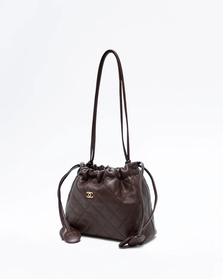 Alternate view angle of Lambskin Small Drawstring Pouch with Strap