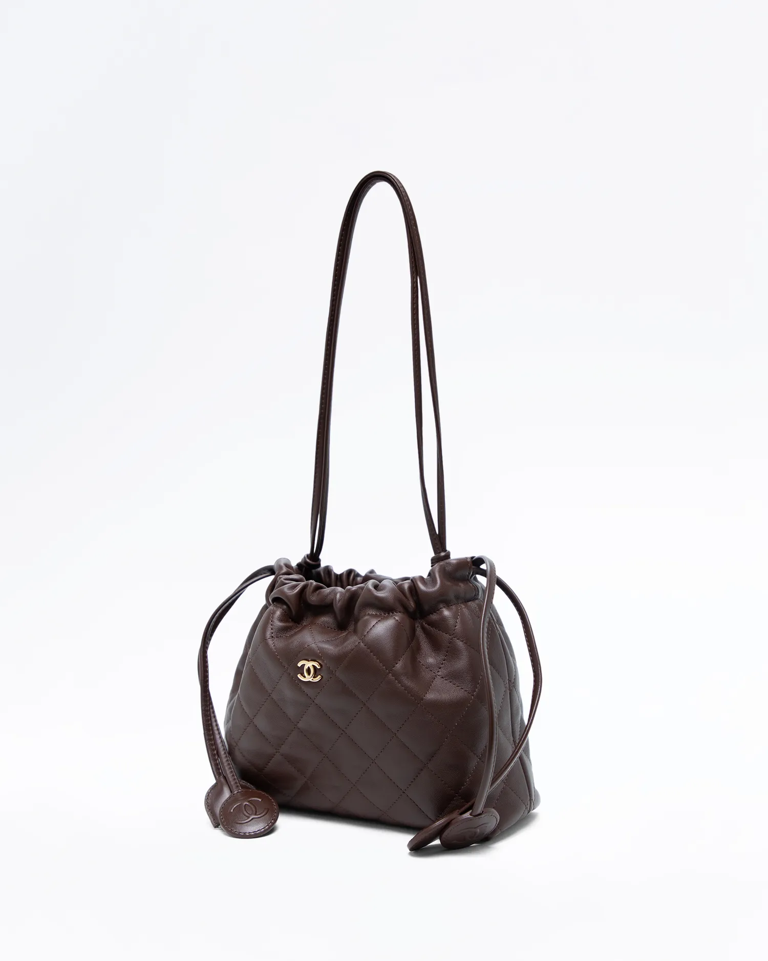 Lambskin Small Drawstring Pouch with Strap