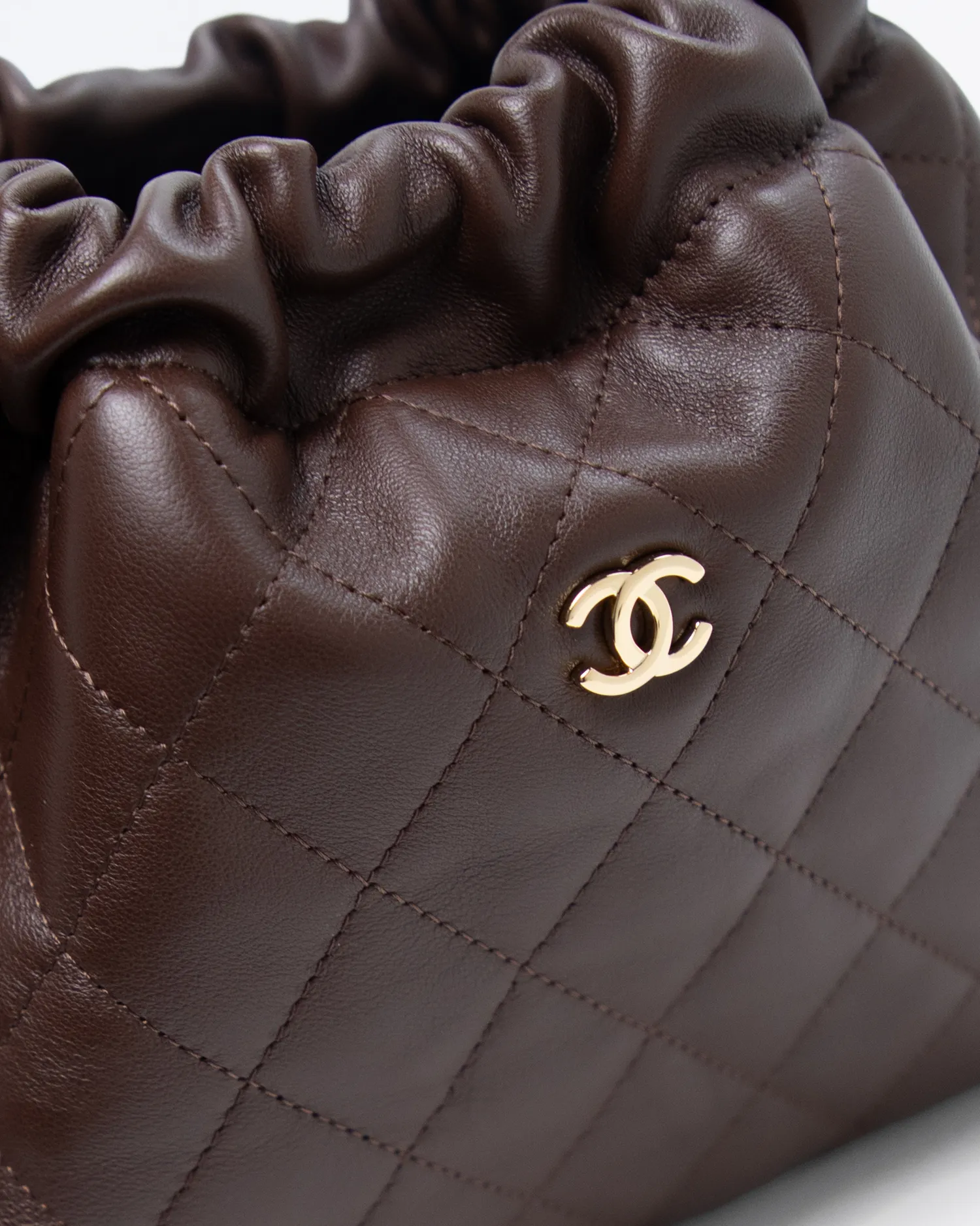 Lambskin Small Drawstring Pouch with Strap