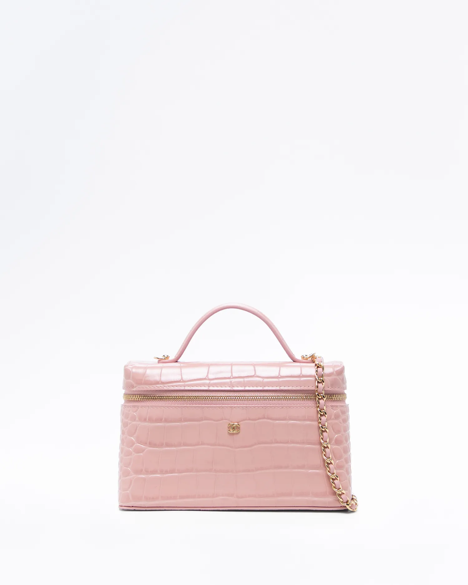 Croc-Embossed Slim Vanity Case with Chain
