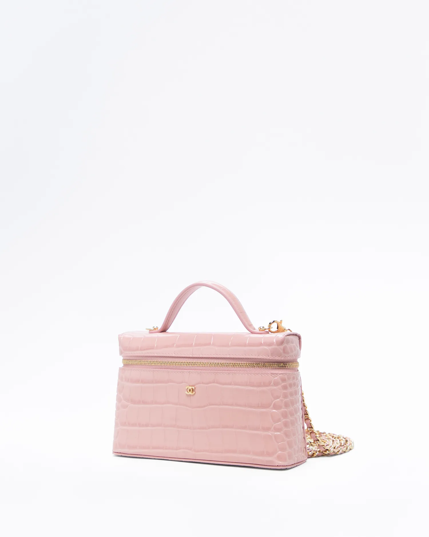Croc-Embossed Slim Vanity Case with Chain