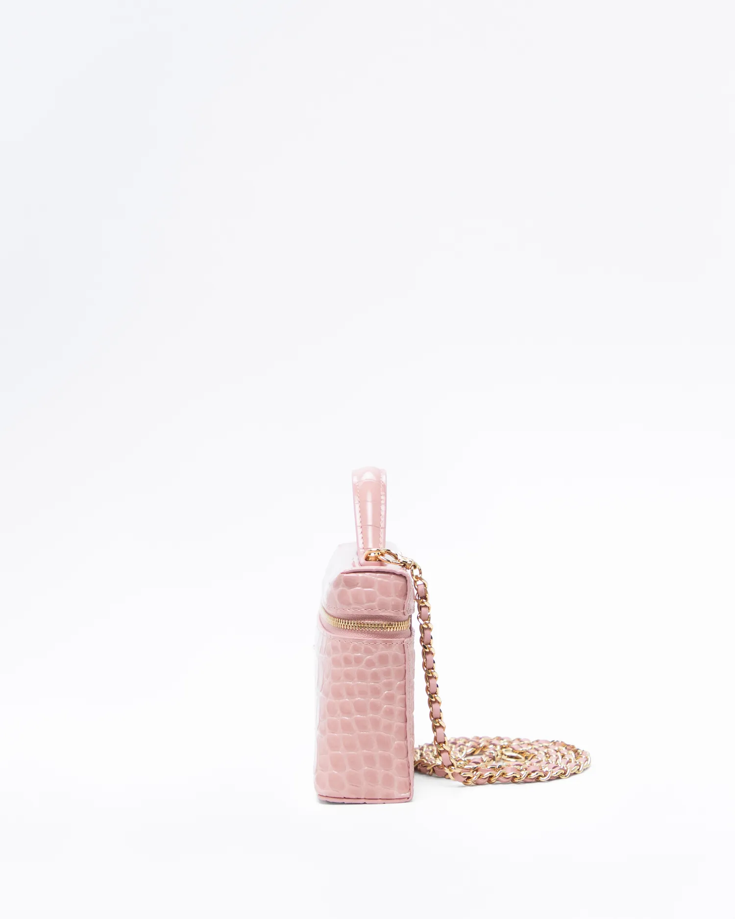 Croc-Embossed Slim Vanity Case with Chain